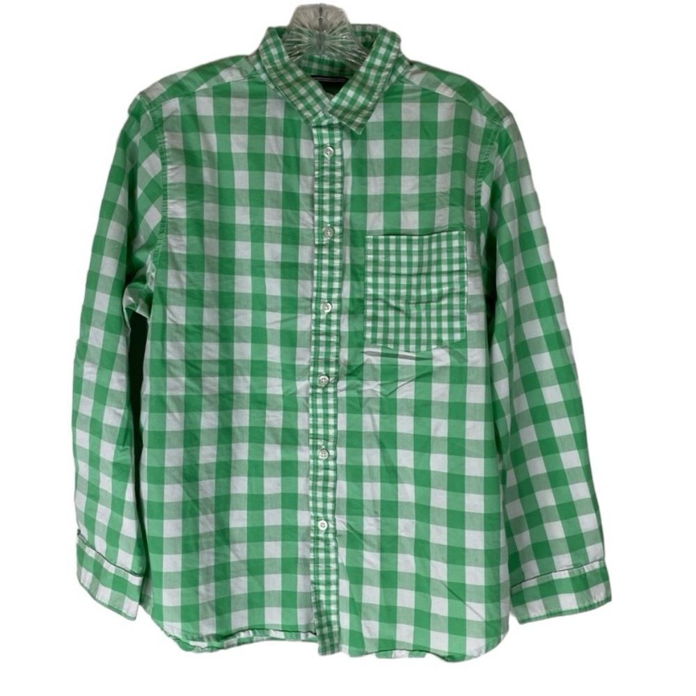 5/$15 Wonder Nation Shirt Green White Button Down Plaid Long Sleeve Husky XL